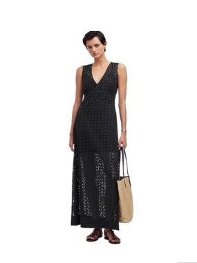 Madewell Black Eyelet V-Neck Maxi Dress